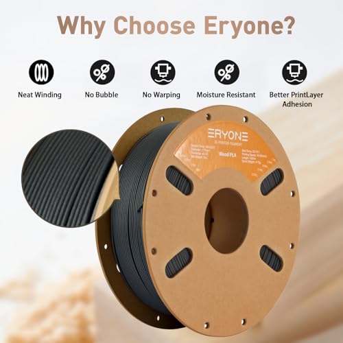 Image of ERYONE Wood PLA Filament 3D Printer PLA Filament 1.75mm + /- 0.03mm, PLA Filament 1KG Cardboard Spool(2.2LBS), Charcoal Grey Wood