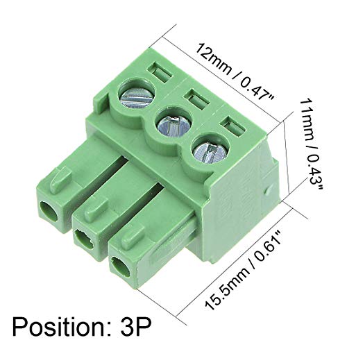 sourcing map 5 Stück Tonhöhe 3P Flach Winkel Nadel Klemmschiene Stecker Grün AC300V 8A 3.81mm de