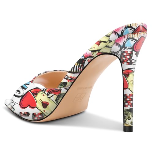 Image of TNYNFBEB Womens Stiletto High Peep Open Pointed Toe Sandals Mules Shoes Slip-on Slingback Office Party Dress Patent Leather Summer 3.9 Inches Heels