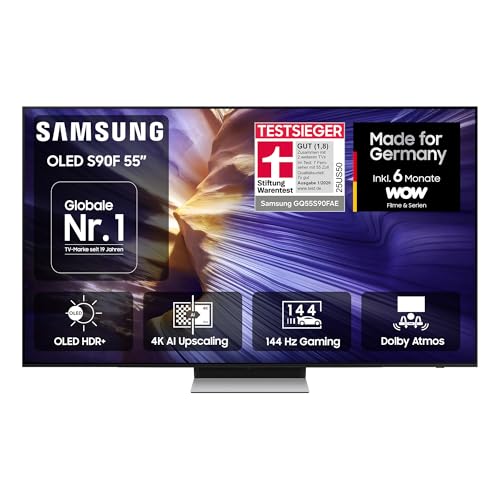 Samsung OLED 4K S90F 55 Zoll (138 cm), UHD Fernseher, Optimiert für Fussball und Gaming, NQ4 AI Gen3 Prozessor, OLED HDR+, 4K Upscaling Pro, Dolby Atmos, Motion Xcelerator, Samsung Vision AI Smart TV