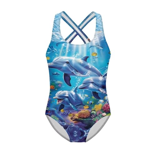 Showudesigns One Piece Bathing Suit for Girls Sleeveless Crisscross Swimsuits 5-14Y