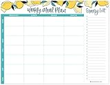 bloom daily planners Horizontal Weekly Magnetic Meal Planning Pad for Fridge with Tear-Off Grocery Shopping List - Hanging Food/Menu Organizer Notepad with Magnets - 8.5” x 11” - Lemons