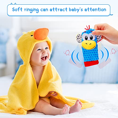 Baby Wrist Rattles Sock Toys - Newborn Baby Sock Toys 0-6 Months, 8Pcs Soft Foot Finder And Wrist Rattle Set, Hand And Feet Rattles For Babies, Sensory Developmental Socks For Infants Girl Boy Gifts #TOP2