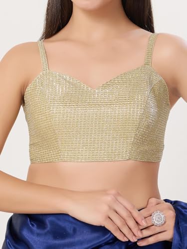Image of Vamas Women's Shimmer Sleeveless Saree Blouse | Sweetheart Neck Padded Crop Top Blouse Designer Blouse for Lehenga & Saree | Available in Gold, Copper, Silver & Black