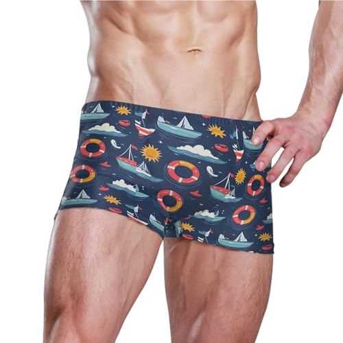 Beach Wave Sailboat Mens Swim Trunk Swimwear Bathing Suit Swim Brief Square Leg Board Short S B04038223