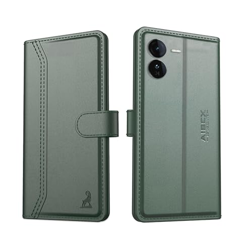 Image of AIBEX Compatible for IQOO Z9 5G Flip Cover Leather Finish with Magnatic Closure | Inside TPU with Card Pockets | Wallet Stand | Complete Protection Flip Case -Green