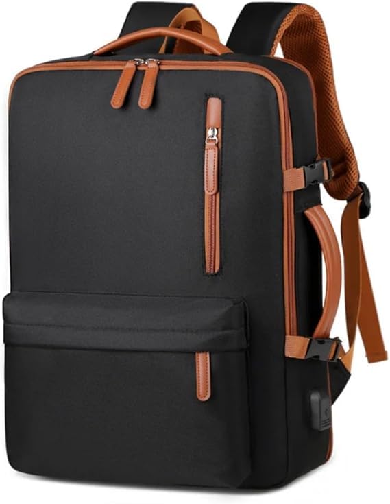 Mochila Grande para Notebook 15,6' Expansível e Impermeável | Mochila Executiva de Viagem Aprovada por Companhias Aéreas com Porta USB, Bolso para Líquidos, Mochila Escolar e de Trabalho (Preto (2))