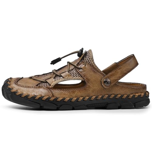 Men's Leather & Mesh Water Shoes with Adjustable Lace - Outdoor Footwear for Beach, Hiking, Camping Soft Lightweight Casual Sandal2