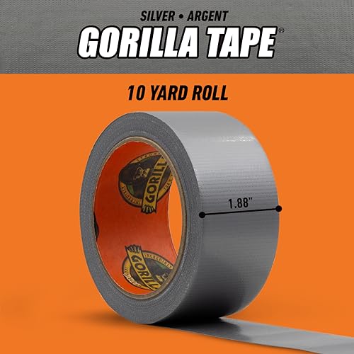 Image of Gorilla Tape,1.88 in x 10 yd,Silver - Duct,Utility,Triple Layer Strength,Indoor & Outdoor,Weather Resistant Shell,(Pack of 6)
