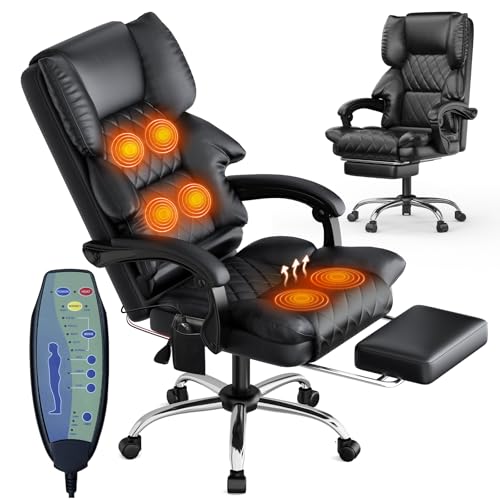 naspaluro Chaise de Bureau Ergonomique avec Fonction de Massage, Assise chauffante, Repose-Pieds,...