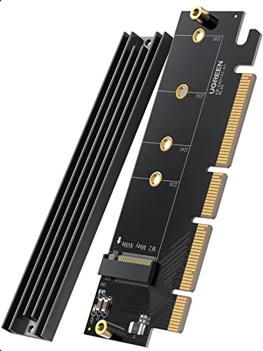 UGREEN Adaptador PCIe 4.0 M.2 NVMe, 64 Gbps, disipador de calor, M-Key y M&B-Key, NVMe/AHCI SSD 2280/2260/2242/2230, PCIe X16/X8/X4, Windows 7/8/10, Linux, Mac OS 9/10, número de pieza 30715
