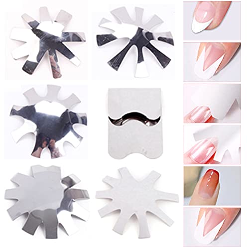 WOKOTO Nail Art Manicure Edge Trimmer 6 Pieces French Smile Line Cutter Tool Stainless Steel Nail Art Mold for DIY Nail Art (6 Patterns)