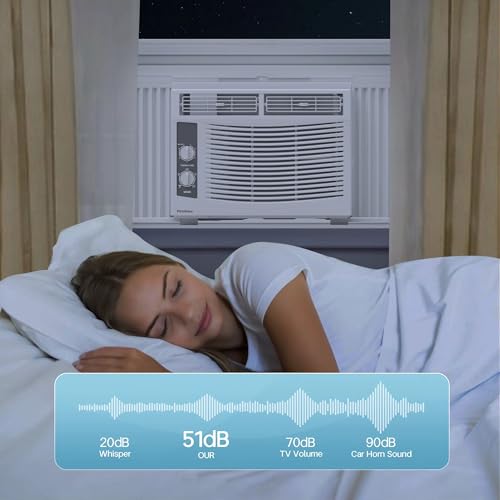 Image of PhiloDeco 5000 BTU Window Air Conditioner Easy Cool - Capable of Cooling Up to 150 sq ft. 2 Fan Speeds, 4-Way Air Direction, Mechanical Control, Filter, for Small Room Air Conditioner, Small Ac Unit