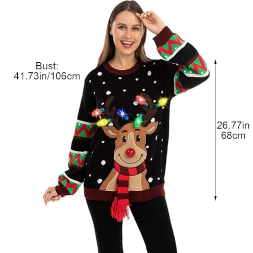 Jersey navideño de reno con luz LED de cuello redondo 7