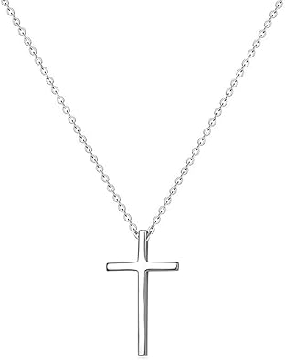 Cross Pendant Fashion Simple Necklace Sterling Silver 925 White Gold Plated Women 40cm 5cm Adjustable Silver