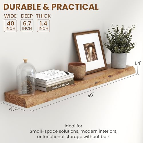 Image of Fun Memories 40 inch Wall Mounted Floating Shelves, Natural Elm Wood, 1 Pack