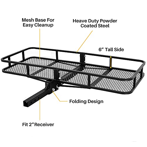 Arksen 60 X 25 Inch Folding Cargo Rack Carrier 500 Lbs Heavy Duty Capacity 2 Inch Receiver Luggage Basket Hitch Fold Up For Suv Pickup Camping Traveling #TOP1