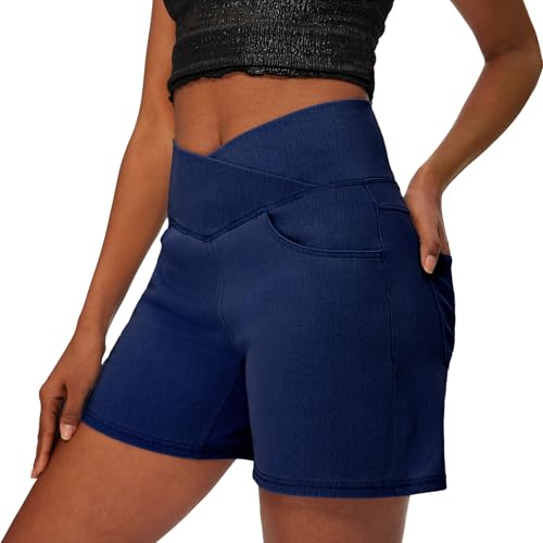 Fanica Stretchy Jean Shorts for Women Navy X-Large