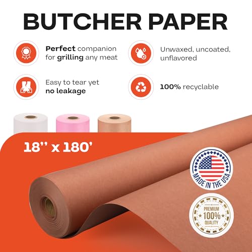 Image of Peach Butcher Paper 18 inch x 2160 inch (180 feet) - USA-Made Natural Paper Roll
