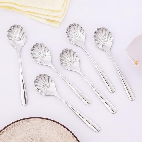 Image of Culinex 18 /8 Premium Stainless Steel 6 inch Small Spoon Set of 6 for Tea, Sugar, Dessert | Silver Rustproof Flatware, Cutlery By thinKitchen (Dora)
