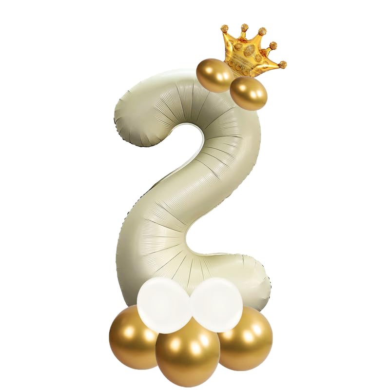 Image of Cream Color 32 Inch Number Helium Foil Balloon For Birthday Decoration Items | Number foil Balloon 2 | Anniversary Decoration Items | Pack of 14