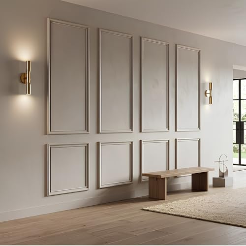 Image of WPC Charcoal Wall Moulding Set of 2 Frames | Self Adhesive Peel & Stick Waterproof Wall Trim Panels | 5x2 Ft & 2x2 Ft Decorative Frames for Interior Decor, White (Pack of 2)