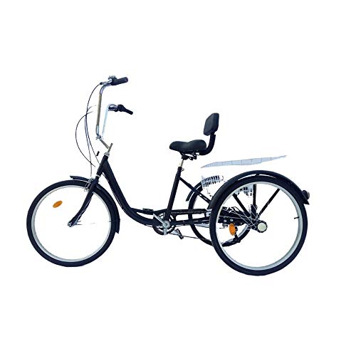 MINUS ONE Triciclo para adultos adultos triciclo bicicleta con 3 ruedas, bicicleta para personas mayores, 24 pulgadas, 6 marchas Shimano con luz (negro sin luz) Cover