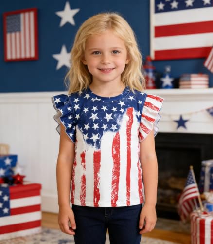 Image of Tkria Girls 4th of July Tank Tops Red White and Blue Shirt Toddler Girl American Flag Patriotic Outfit 2-7 Years