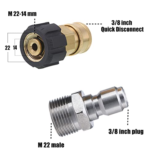 Tool Daily Pressure Washer Adapter, 3/8 Inch Quick Connect Kit, M22 14mm to M22 Metric Fitting, 5000 PSI by Tool Daily - Image 3
