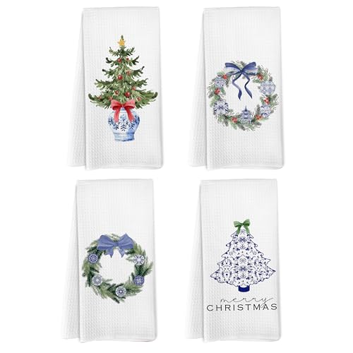 Yorhifa Chinoiserie Christmas Kitchen Towels Set of 4, Christmas Dish Hand Tea Towels for...