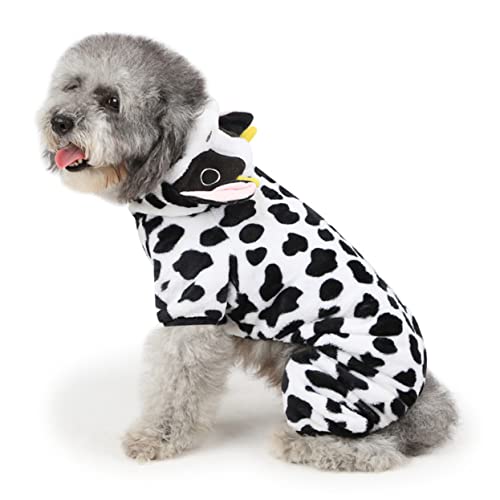 Disfraz para perro en coral cálido con diseño de vaca