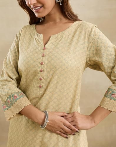 Image of Fabindia Womens Cotton Printed Geometric Regular Fit Long Kurta