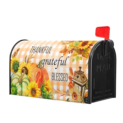 Image of Fall Thanksgiving Pumpkin Magnetic Standard Size 21 inchx18 inch Sunflower Mailbox Cover - Thankful Grateful Blessed Farmhouse Autumn Post Letter Box Cover for Home