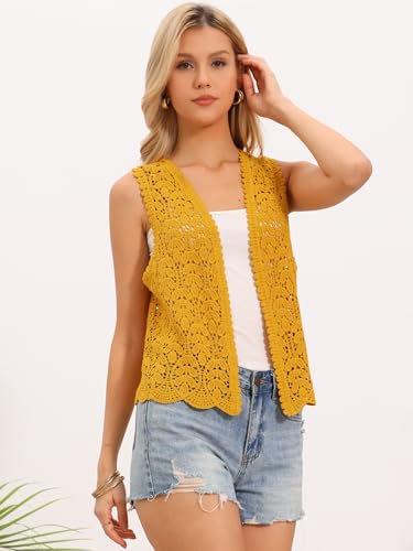 Image of Allegra K Women's Floral Crochet Hollow Out Sleeveless Open Front Boho Vest Cardigan