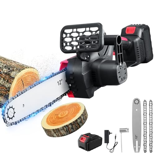 Bellanny 12inch Mini Chainsaw Cordless, 21V 4500RPM Brushless Cordless Chainsaw with 3000mAh Battery, Automatic Lubrication System, Handheld Chainsaw for Wood Cutting Tree Trimming Gardening