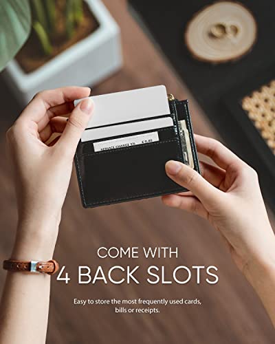 Vulkitty Slim Wallet For Women Minimalsit Bifold Leather Purse Rfid Blocking Small Credit Card Wallet With Zipper Pocket(Black) #TOP3