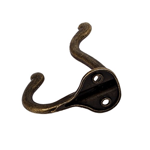 Image of uxcell Bedroom Wall Mounted Retro Style Metal Double Hanger Hook Bronze Tone 5pcs