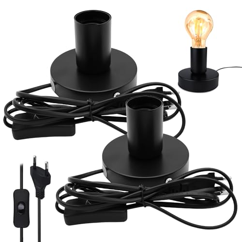 2 Pezzi Lampada da Comodino Retro con Interruttore a Cavo, Attacco E27, Lampada da Tavolo Vintage, Portalampada E27, Supporto Lampada da Comodino Retro per Arredamento Casa, Decorazione per Bar Caffè