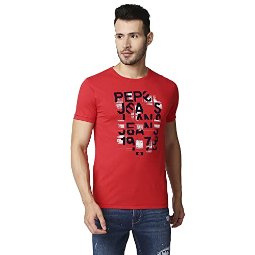 Image of Pepe Jeans Men's Cotton Fitted Crew Neck Printed T-Shirt