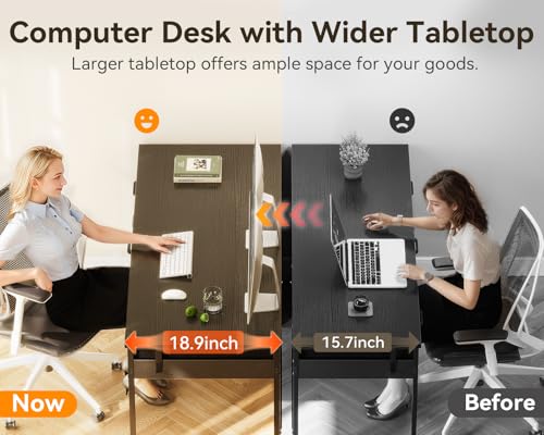 Image of ODK Computer Desk with 6 Drawers, 40 Inch Small Desk with Storage, Reversible Desk with Headphone Hook for Home Office, Work Study Table for Bedroom, Black