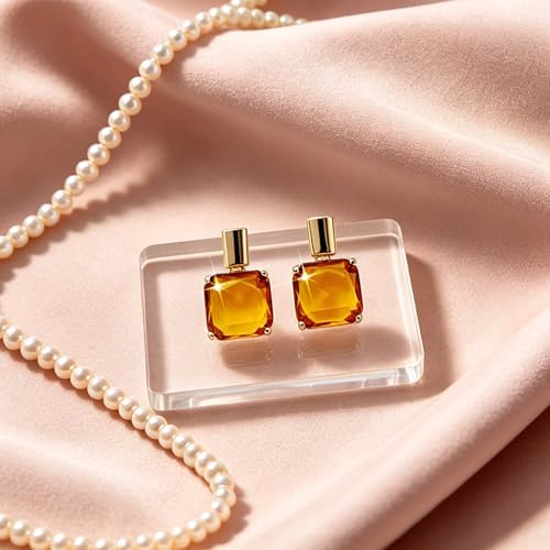 14K Gold Plated Brown Chunky Statement Dangly Drop Stud Earrings for Women — view 6
