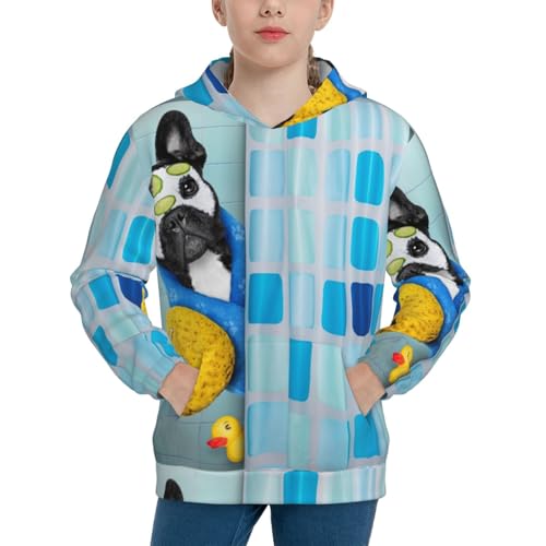 French Bulldog Dog in a Bathtub Kid Hoodies Boys Sweatshirts Girls Pullover with Pocket