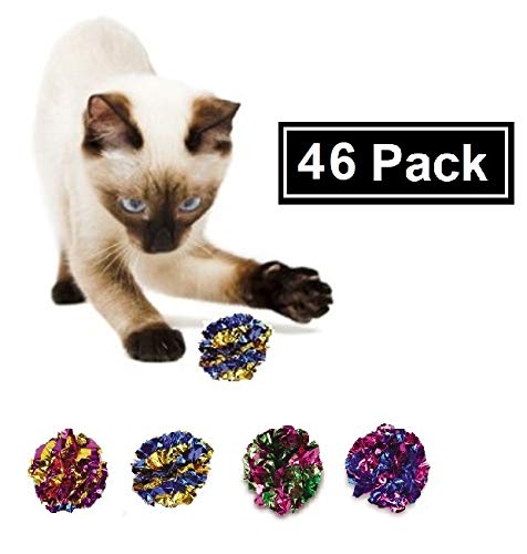 Prairie Horse Supply X Large Premium Mylar Crinkle Balls (46 Pack) (2.5 Inches In Diameter) Interactive Long Lasting Lightweight Shiny Metallic Cat Kitten Toys Assorted Colors #TOP2