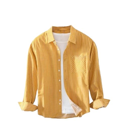 Chemise simple à poches en coton pour homme à manches longues rayée bleu