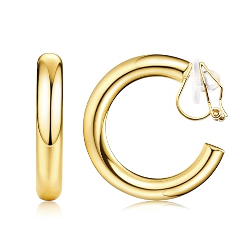 CASSIECA Clip on Earrings for Women Clip on Hoop Earrings Trendy Twisted Chunky Hoop Clip Earrings Hypoallergenic Non Pierced Earrings Jewelry