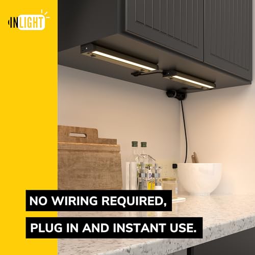 Image of GETINLIGHT 16-Inch Plug-in Swivel LED Under Cabinet Light, 2-CCT, White | 2700K warm white /4000K bright white, dimmable. Model: IN-0109-4-WH
