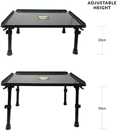 Carp On - Classic Bivvy Table Metal Surface Fully Adjustable Folding Legs & Non-slip Rubber Feet - Comes With Carry Bag & Handle 30cm X 47cm (H: 23cm To 33cm) Great For Fishing And Camping [25-3300]
