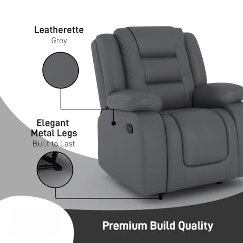 Image of Amazon Brand - Solimo Fraklin | Single Seater Sofa Recliner | Manual Recliner (Leatherette Grey)