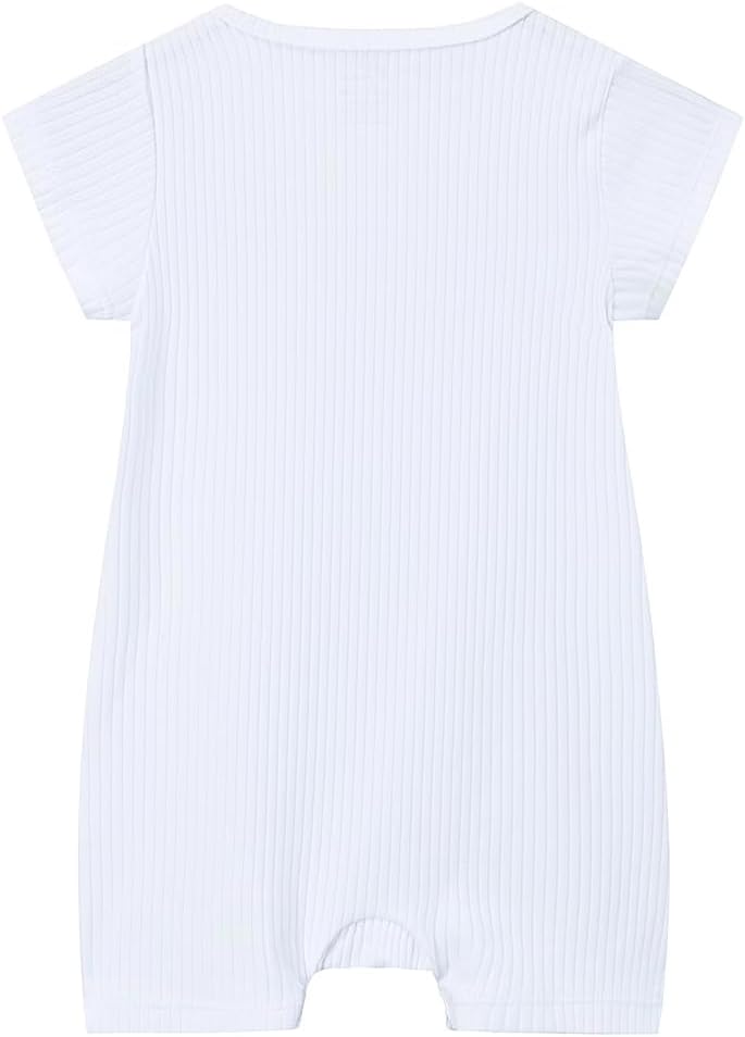 Infant Boy Quality 100% Cotton Ribbed Onesie, Pocket Baby Romper, Short Sleeve One-piece Shirt For Summer, White, 6-9 Months - Image 2
