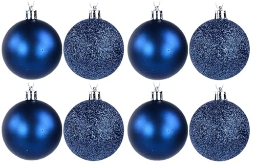 UKDeals Direct® Navy Blue Christmas Decoration 8 Pack 50mm Glitter/Plain Baubles